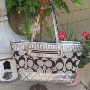 Quilted Pewter Coach Handbag